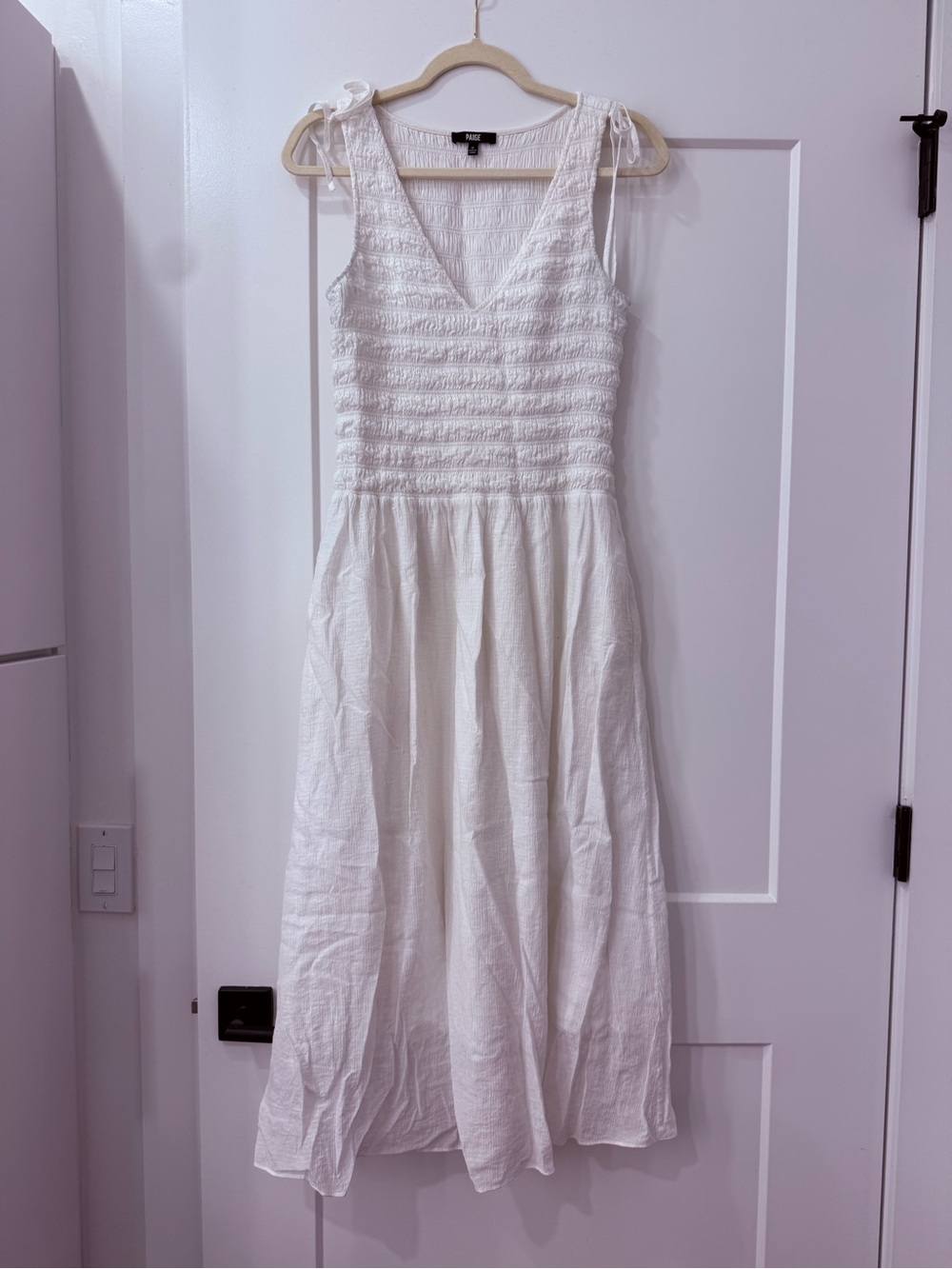 PAIGE White Sleeveless Smocked Maxi Dress